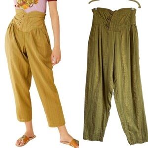 MANOUSH PAPER BAG HIGH WAIST COTTON LUREX THREADED PANTS SIZE 4